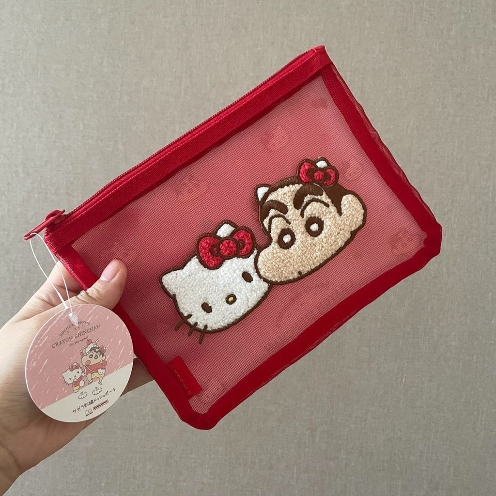 Sanliou HelloKitty Crayon Shin-Chan แบรนด์ร่วมกระเป๋าเครื่องสำอางกระเป๋าใส่เหรียญตาข่ายกระเป๋าเก็บของ PVC