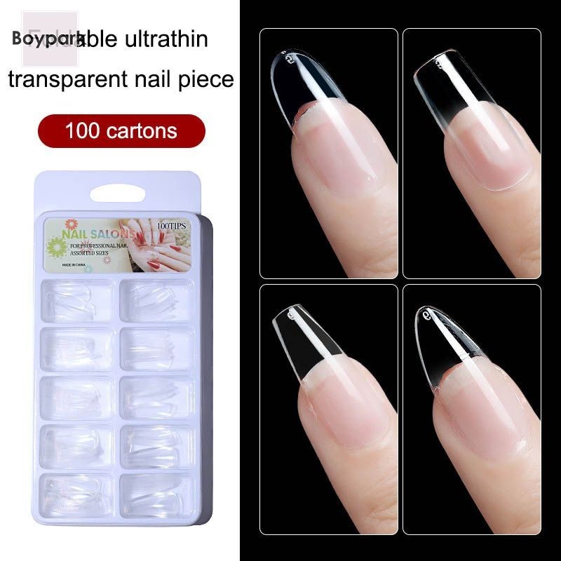 BY.th 100Pcs เล็บปลอมใสธรรมชาติเต็มรูปแบบอะคริลิคเล็บฝรั่งเศสสําหรับเล็บ มีให้เลือกทุกทรง