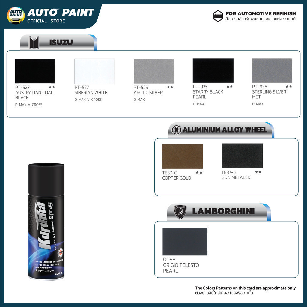 สีสเปรย์สีเบอร์ ISUZU พ่นซ่อมและตกแต่ง สำหรับรถยนต์และจักรยานยนต์ (Kuruma Aerosol Spray) bonus