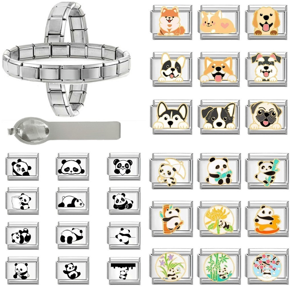 ใหม่สัตว์แพนด้าสุนัขอิตาเลี่ยน Charm Links Fit 9 มม.สร้อยข้อมือสแตนเลส Diy เครื่องประดับทําอุปกรณ์เสริม Retro บุคลิกภาพโมดูลสร้อยข้อมืออุปกรณ์เสริม