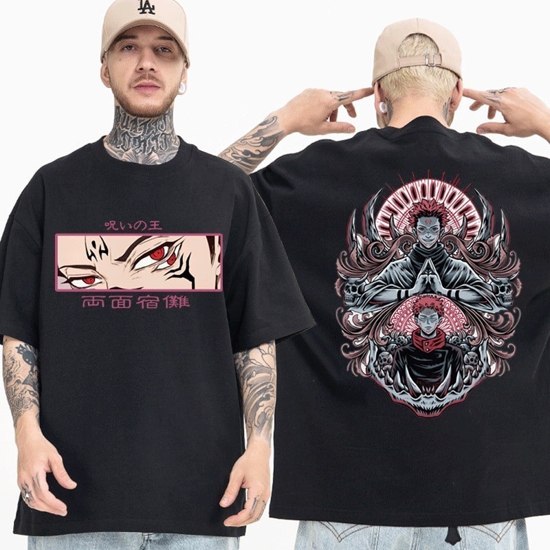 ย้อนยุคป่าAnime Jujutsu Kaisen Ryomen Sukuna T-Shirts Manga Graphic Print T-Shirt Short Sleeves T Sh