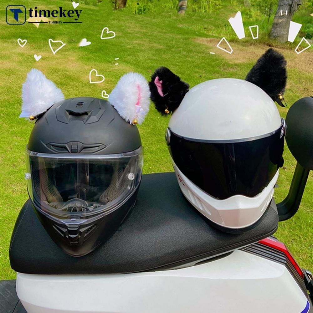 Timekey 2 ชิ้น Plush หมวกกันน็อครถจักรยานยนต์หูแมวสติกเกอร์ตกแต่ง Motocross หมวกกันน็อก Full Face Off Road หมวกกันน็อกตกแต่ง J8M5
