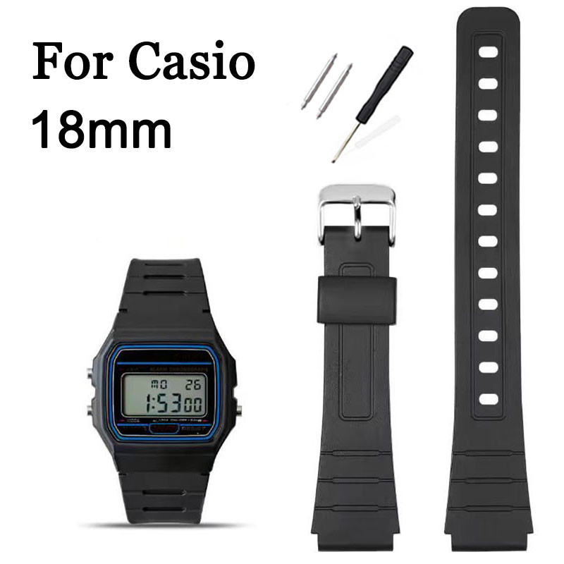 สําหรับ Casio สายนาฬิกาซิลิโคน F84 F94 AE1200 F91W F105 F108 A158 นาฬิกาดิจิตอล 18 มม.สร้อยข้อมือยางกันน้ํากีฬาผู้ชายผู้หญิงเข็มขัดข้อมือ