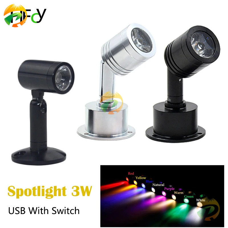 สปอตไลท์ USB 5โวลต์ LED 3วัตต์ตู้เครื่องประดับตู้โชว์มินิจุดม้านั่งโคมไฟเพดานสวิตช์ไฟอินเตอร์เฟซ USB ธรรมชาติสีขาวสีแดงสีฟ้า