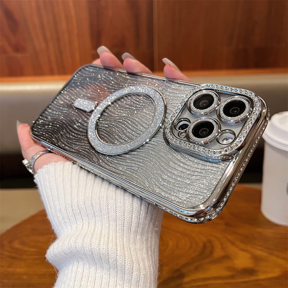 หรูหราแฟลชเพชรเคสโทรศัพท์แม่เหล็กสําหรับiphone 11 12 13 14 15 16 Pro Max 15 Plusเลนส์ป้องกันกล้องกันกระแทกTPU soft Caseเคสโทรศัพท์ป้องกัน