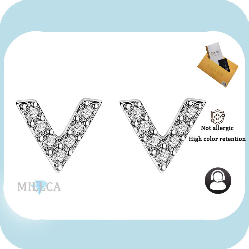 รวมใบรับรอง GRA |ต่างหู V-Stud ตัวอักษรเพชรอเนกประสงค์สร้างสรรค์แพลทินัม
