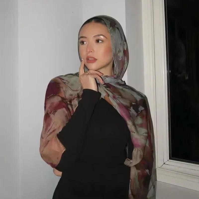 ร้อนขายมุสลิมพรีเมี่ยม Modal Ombre Hijab Tudung ผ้าฝ้าย Watercolor Modal ผ้าคลุมไหล่ฮิญาบมุสลิมผู้หญิงผ้าพันคอ 180*80 ซม.