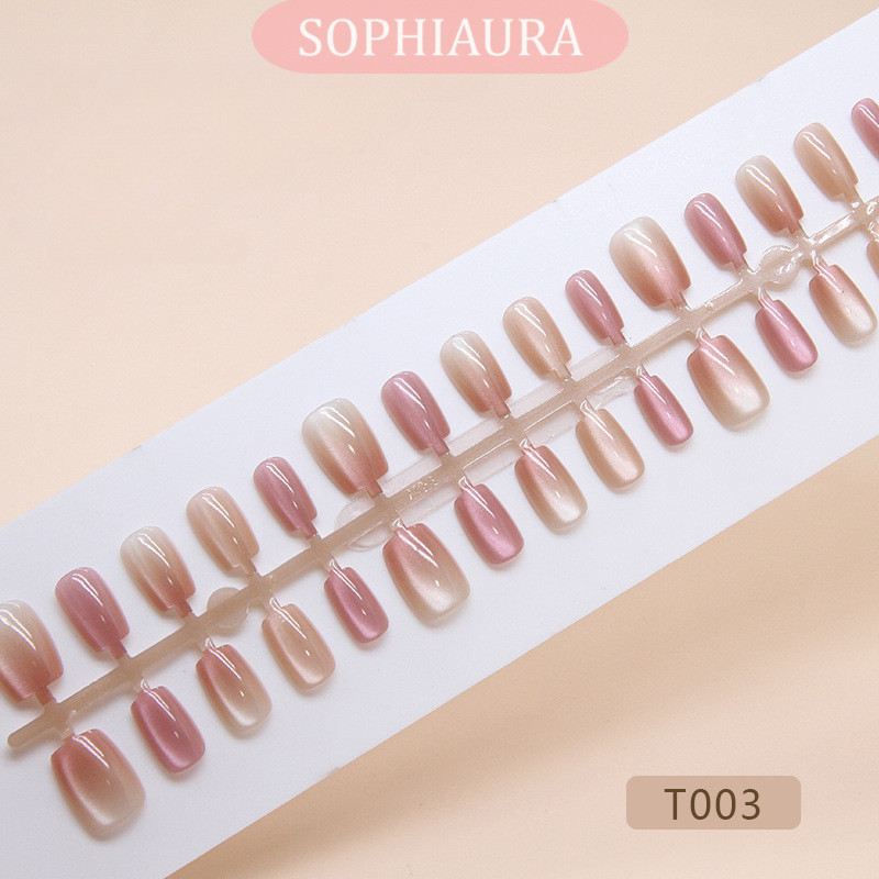 Sophiaura 30 ชิ้น 2024 ใหม่ Ig แนวโน้มเล็บแมวสีไล่ระดับสีประกายสั้นสแควร์นํากลับมาใช้ใหม่ที่ถอดออกได้เล็บปลอมกดบนเล็บเล็บปลอมเล็บ
