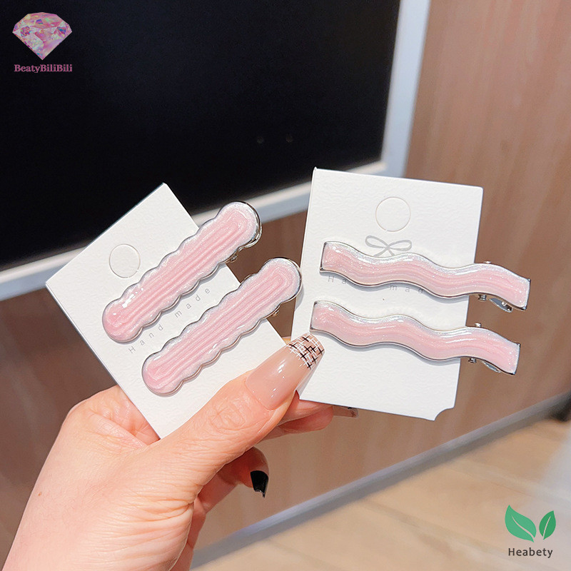 Heabety Simple Wave รูปไข่สีชมพูไม่มีรอยต่อคลิปผมผู้หญิง Acetate แผ่น Bangs คลิป Duckbill คลิป Hairpins จัดแต่งทรงผมเครื่องมือของขวัญใหม่