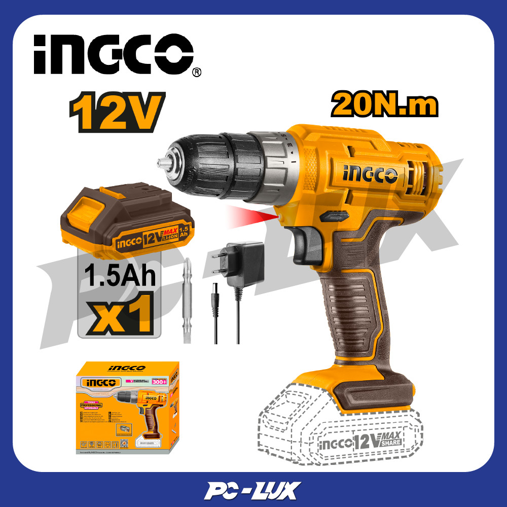 INGCO สว่านไร้สายแบตเตอรี่12 V CDLI1218