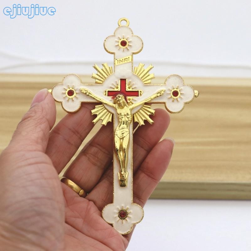 Cc โลหะเคลือบคริสตัลดอกไม้ Crucifix สําหรับ Cross Spiritual ศาสนาพระเยซูคาทอลิก Blessing Hand Holding Faith ของขวัญ P