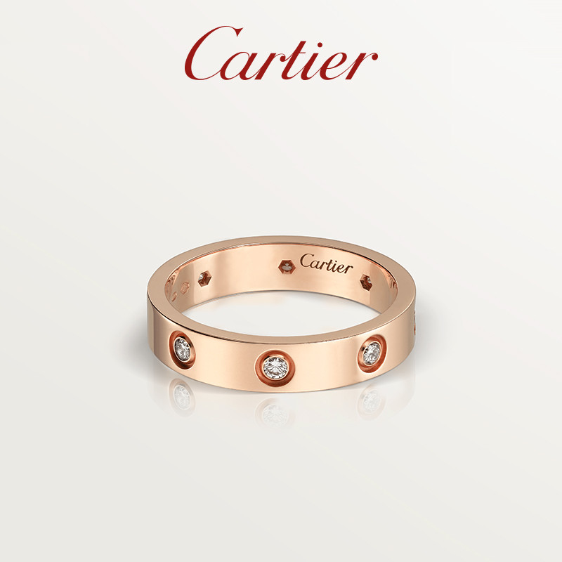 [พร้อมกล่อง] Cartier Cartier LOVE Ring Rose Gold Gold White Gold Diamond รุ่นแคบแหวนคู่ชิ้นเดียว [ถุ