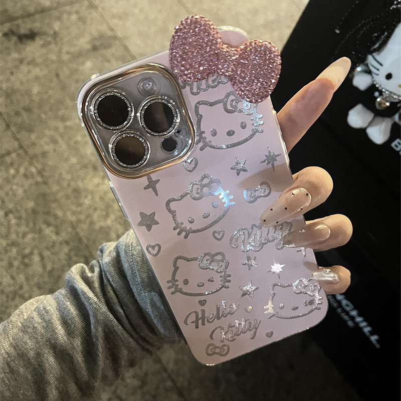ญี่ปุ่นการ์ตูนเกาหลีน่ารักglitter kt Cat Bowเลนส์ฟิล์มเหมาะสําหรับiPhone15Promaxเคสโทรศัพท์Apple 14 13 12 11 ใหม่Nicheกันกระแทกเคสโทรศัพท์