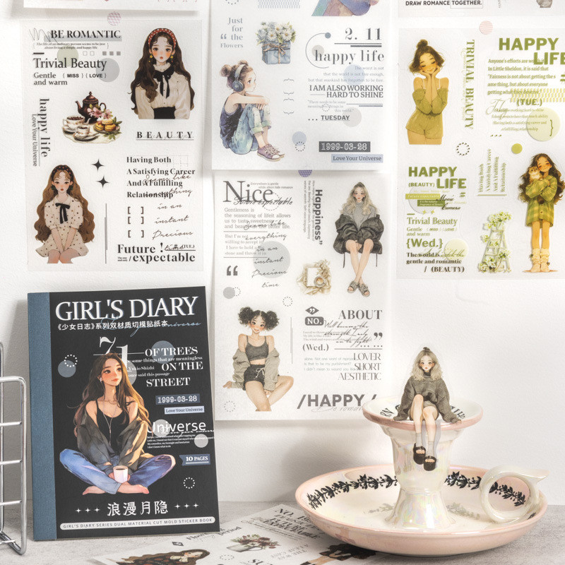 Mr.paper แพ็ค 10 แผ่น สติ๊กเกอร์วัสดุคู่ สุภาพบุรุษ สมุดปกอ่อนภาษาอังกฤษสไตล์ Mechanism เหมาะสำหรับการใช้จ่ายมือกับสิ่งของต่าง ๆ โทรศัพท์มือถือ การ์ดอวยพร แก้ว การตก แต่ง