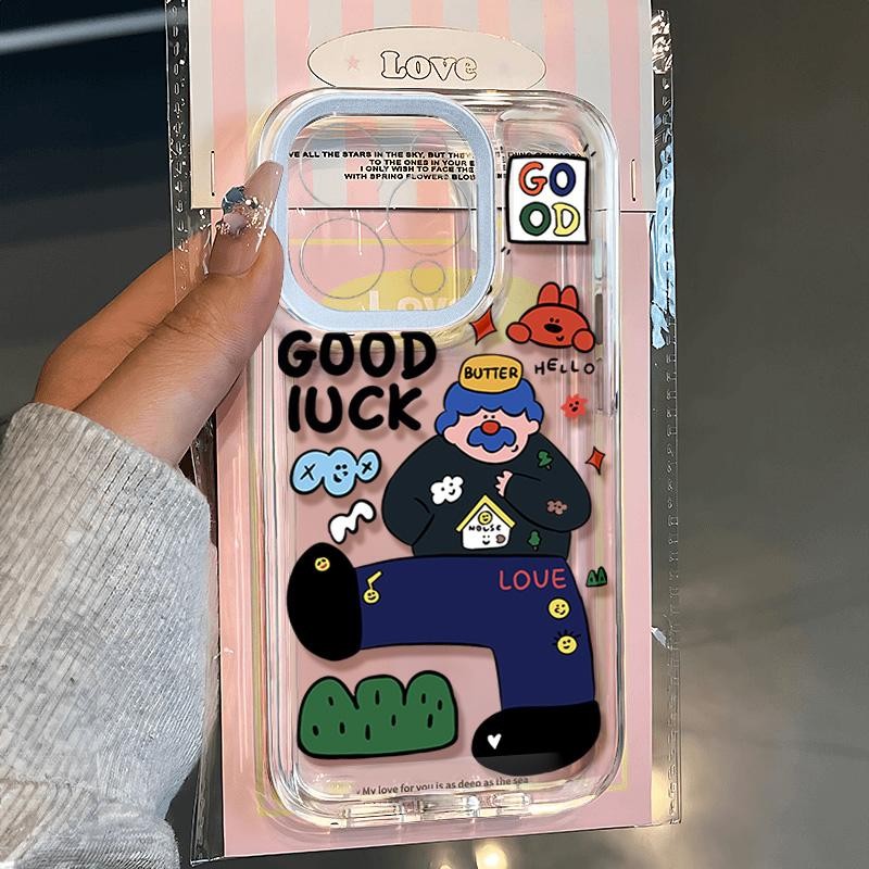 Ins ผมสีฟ้าเครา Villain นุ่มโปร่งใสกรณี Attern Anti-Fall เคสโทรศัพท์สําหรับ iPhone 16 Promax 15 Promax 12 13 Mini 14plus 11 Pro Max X XS XR XS Max 7 8 plus Se2020 6G 6Plus