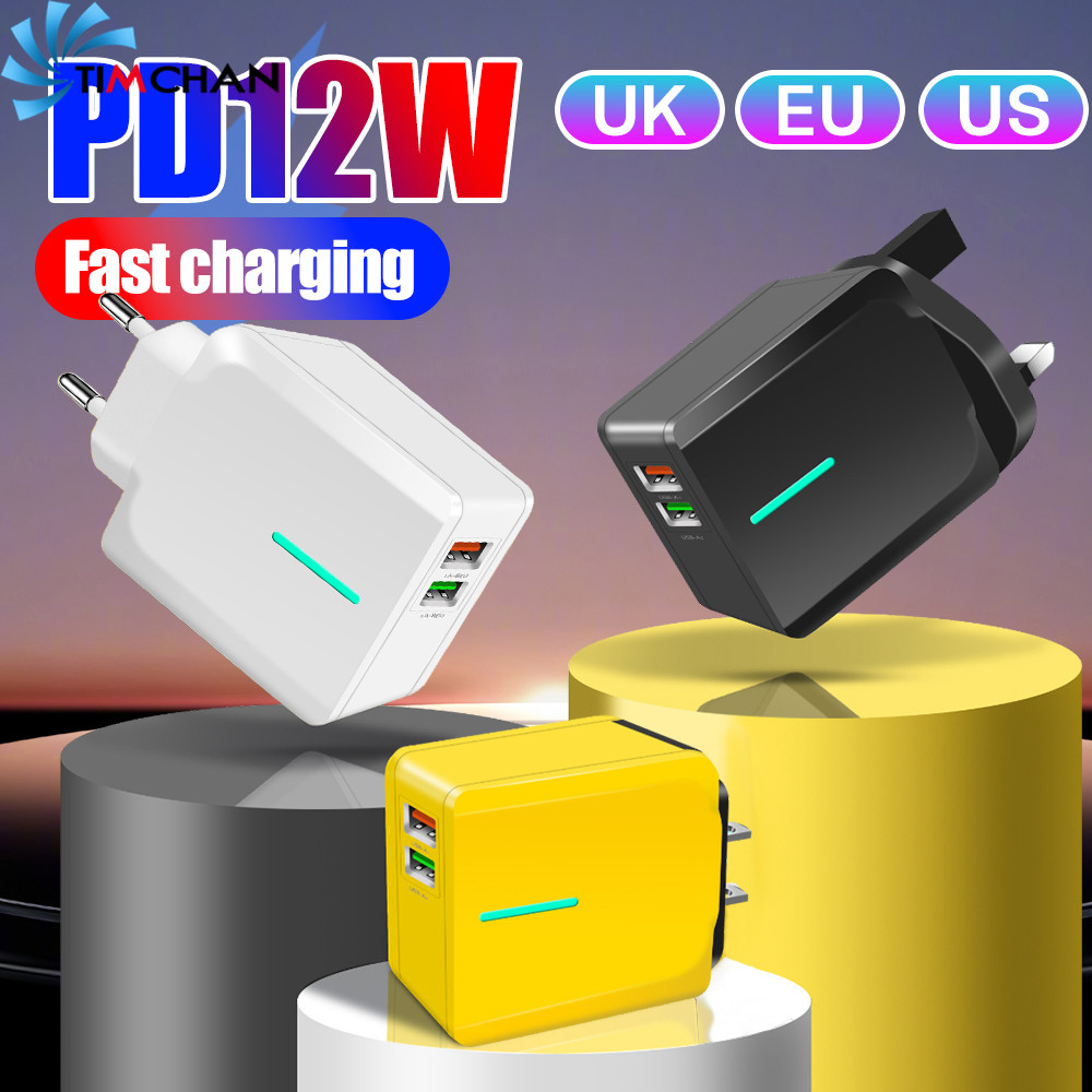 12W Fast Charging Charger - Travel EU/US/UK Plug Converter - 5V 2A Type C USB Adapter - โทรศัพท์มือถ