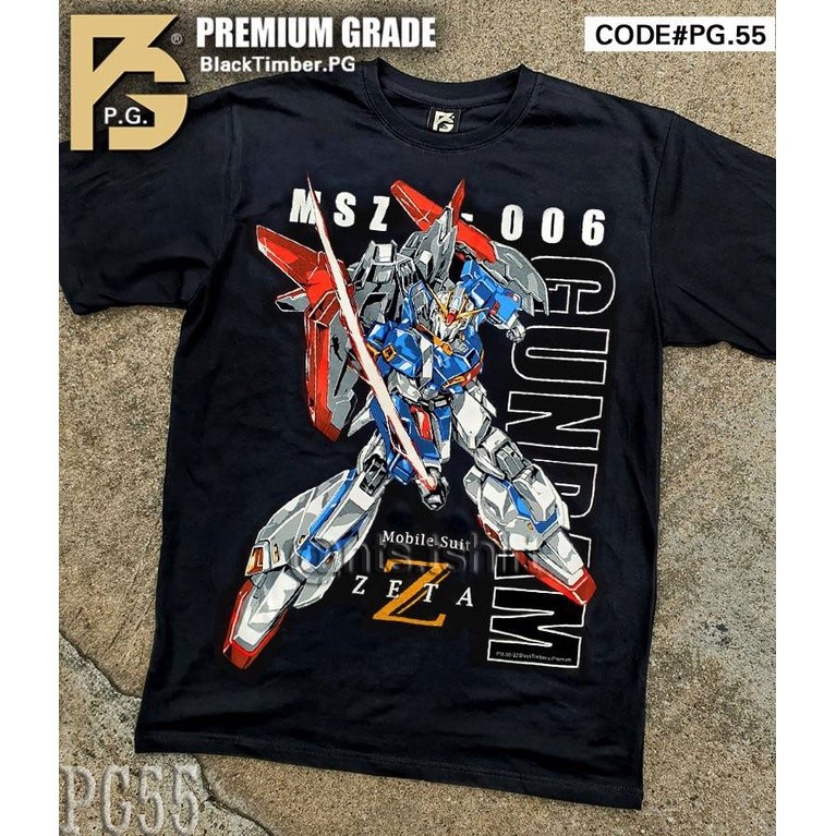 [100% Cotton] PG 55 MSZ-006 Gundam Zeta Mobile Sui เสื้อยืด ลายหนังเมะ ตูน เกม สีดำ สกรีนแน่น ผ้านุ่