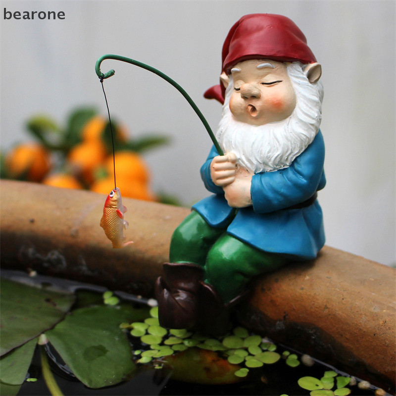 <bearone> เครื่องประดับกลางแจ้ง Gnome ตกปลา Gnome รูปปั้นสําหรับตกแต่งสวนกลางแจ้ง Rust-proof เรซิ่นประติมากรรมสําหรับ Yard น้ําตกสําหรับผู้หญิง Nice