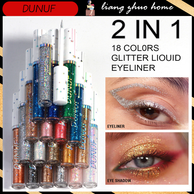 Dunuf 18 สี Glitter Liuqid อายไลเนอร์ Pearlescent Shimmer ประกายเลื่อม Eye Liner Shadow Highlight แต่งหน้า Diamond Silver Eyeliner