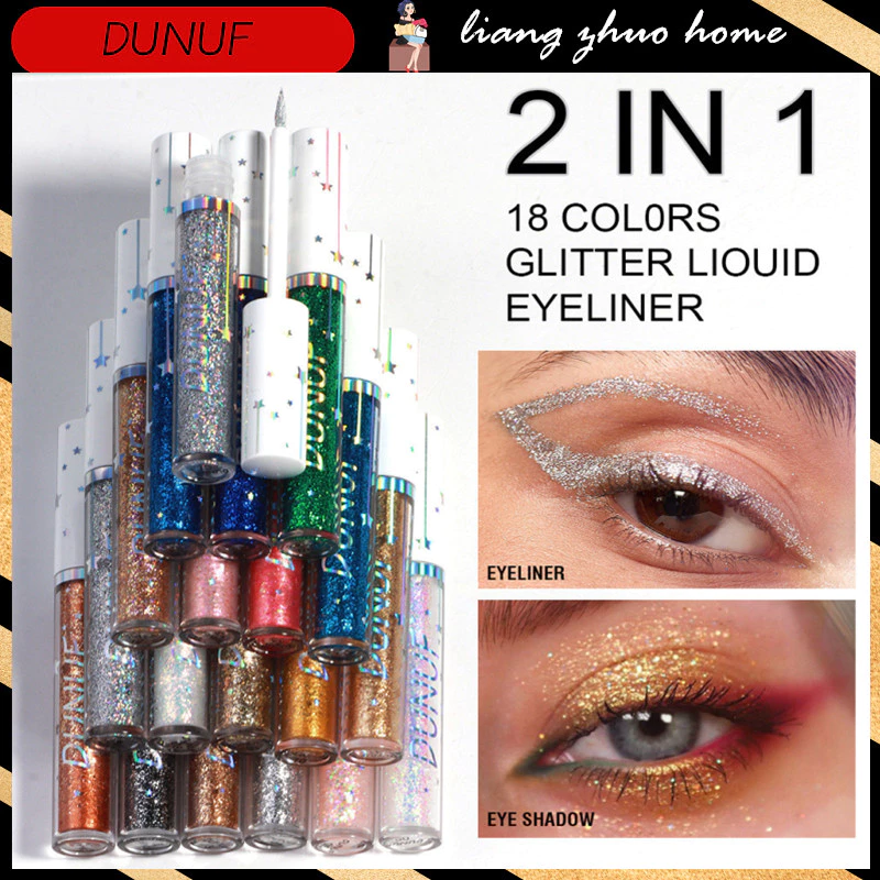 Dunuf 18 สี Glitter Liuqid อายไลเนอร์ Pearlescent Shimmer ประกายเลื่อม Eye Liner Shadow Highlight แต่งหน้า Diamond Silver Eyeliner