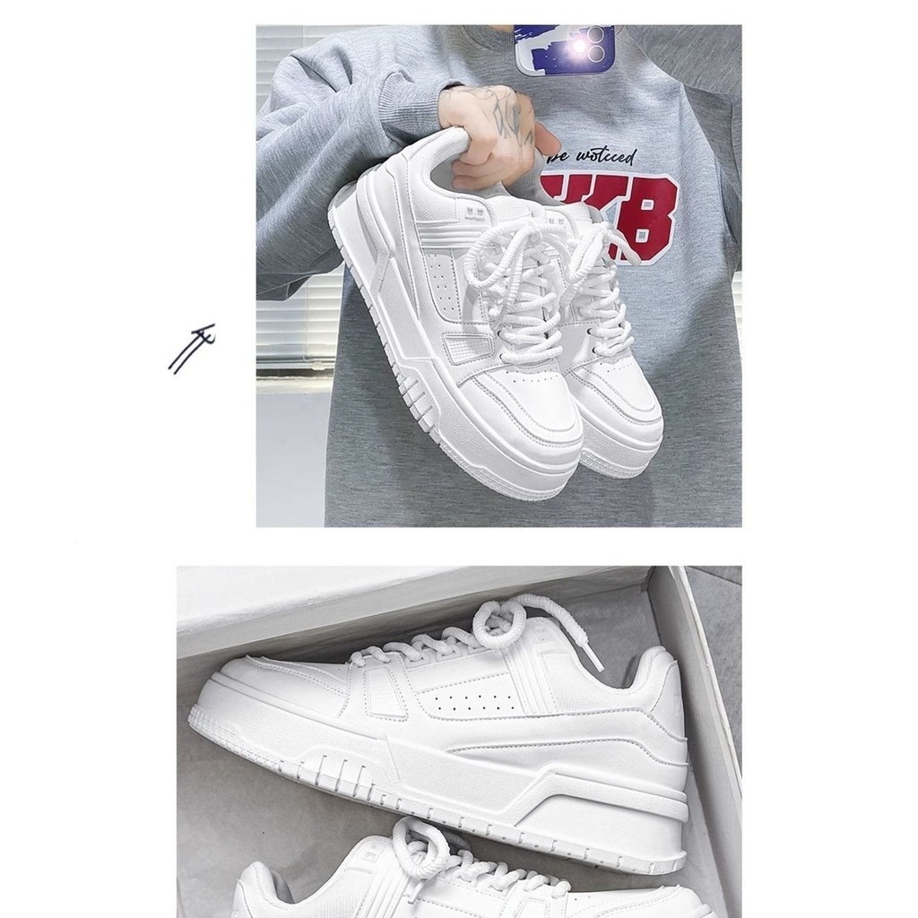 KUNOISEรองเท้าผู้ชายฤดูใบไม้ผลิฤดูใบไม้ร่วง Niche Design All-Match Casual รองเท้าผ้าใบสีดําวัยรุ่นกีฬาหนา Soled เพิ่มความสูงขนมปังรองเท้าอินเทรนด์ 0I2E 6E7Z