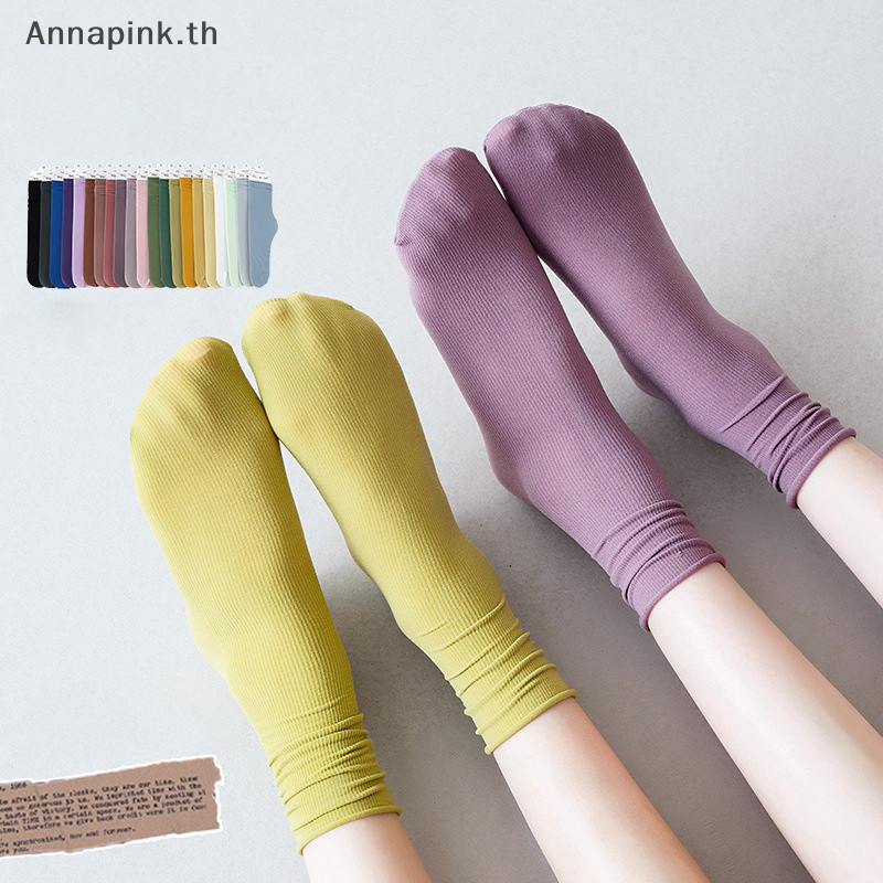 Annapink.th 1/3/5Pairs ผู้หญิงสีสันสดใสหลวมไม่มี Pilling ถุงเท้าบางฤดูใบไม้ผลิฤดูร้อนหญิงถุงเท้า EN