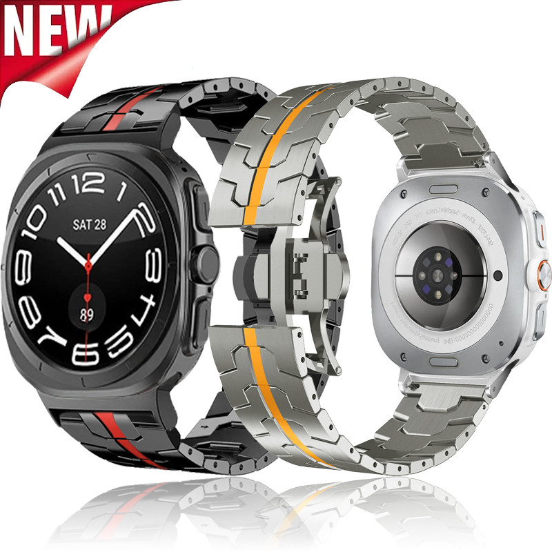 สายโลหะสแตนเลสเข้ากันได้กับ Samsung Galaxy Watch Ultra 47mm สายโลหะหรูหราสําหรับ Galaxy Watch 7 Ultra