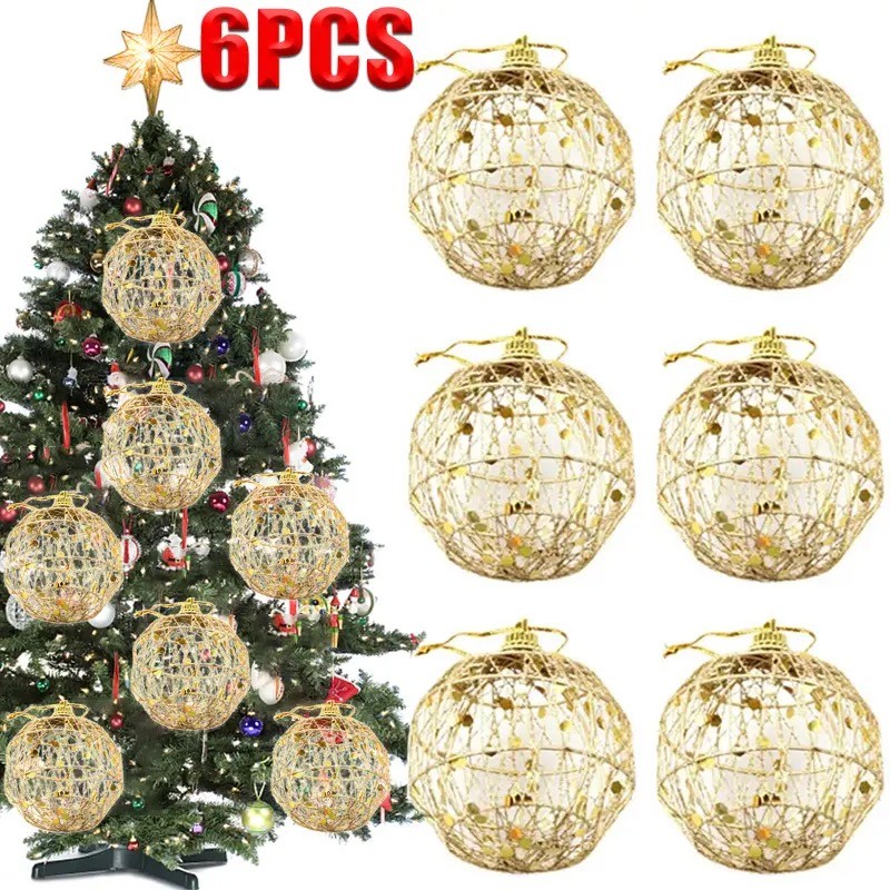 6pcs คริสต์มาสแขวนลูกบอล Glitter Xmas Tree Ball จี้วันเกิดงานแต่งงาน DIY ปีใหม่ตกแต่งบ้าน