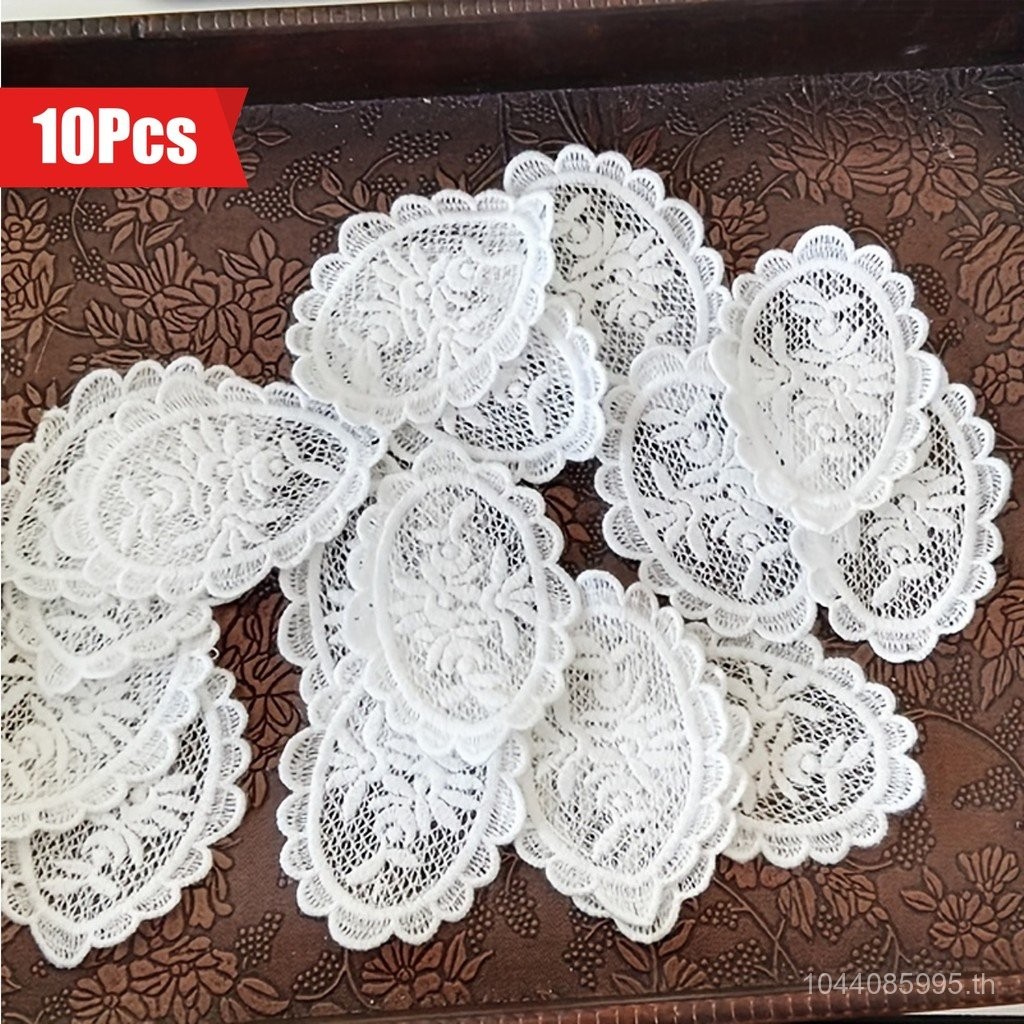 10ชิ้นสีขาวน้ำที่ละลายน้ำได้ดอกไม้, สามมิติสติกเกอร์ผ้ากลวง, DIY อุปกรณ์ลูกไม้แพทช์สติกเกอร์