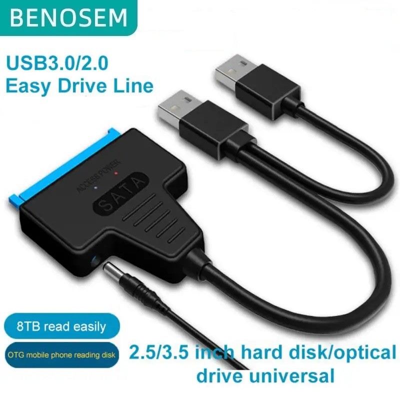 Benosem สาย USB Sata Sata เป็น USB 3.0 อะแดปเตอร์สูงสุด 6Gbps รองรับ 2.5 3.5 นิ้ว SSD HDD ฮาร์ดไดรฟ์ภายนอก 22 Pin Sata III พร้อม DC 12V/3A อะแดปเตอร์ EU US Plug