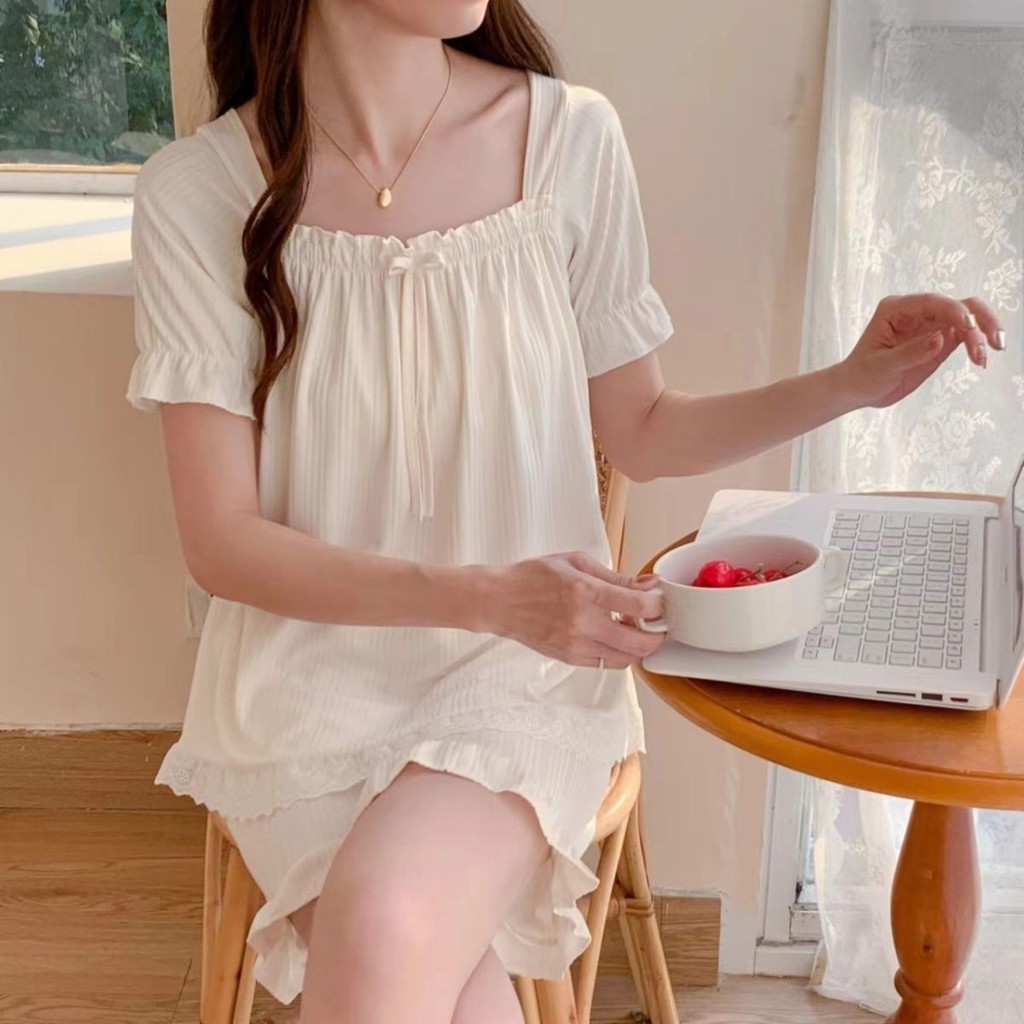 ใหม่สีทึบกางเกงขาสั้นแขนสั้นชุดนอนชุดหวานน่ารักสาวhomewear