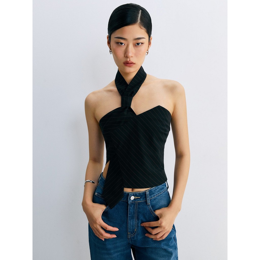 [Pomelo] เสื้อเกาะอกสไตล์คล้องคอ / Stripe Halter Bustier Top