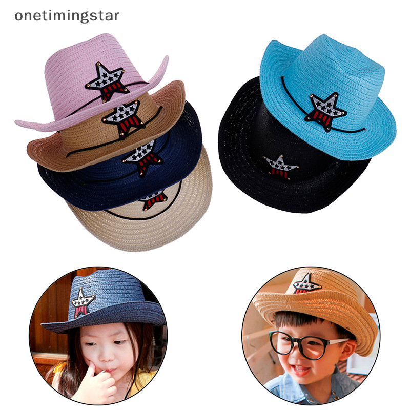 Onetimingstar เด็กชายหญิงคาวบอยฤดูร้อนหมวกระบายอากาศหมวกกันแดดฟางหมวกเด็กหมวก OMS