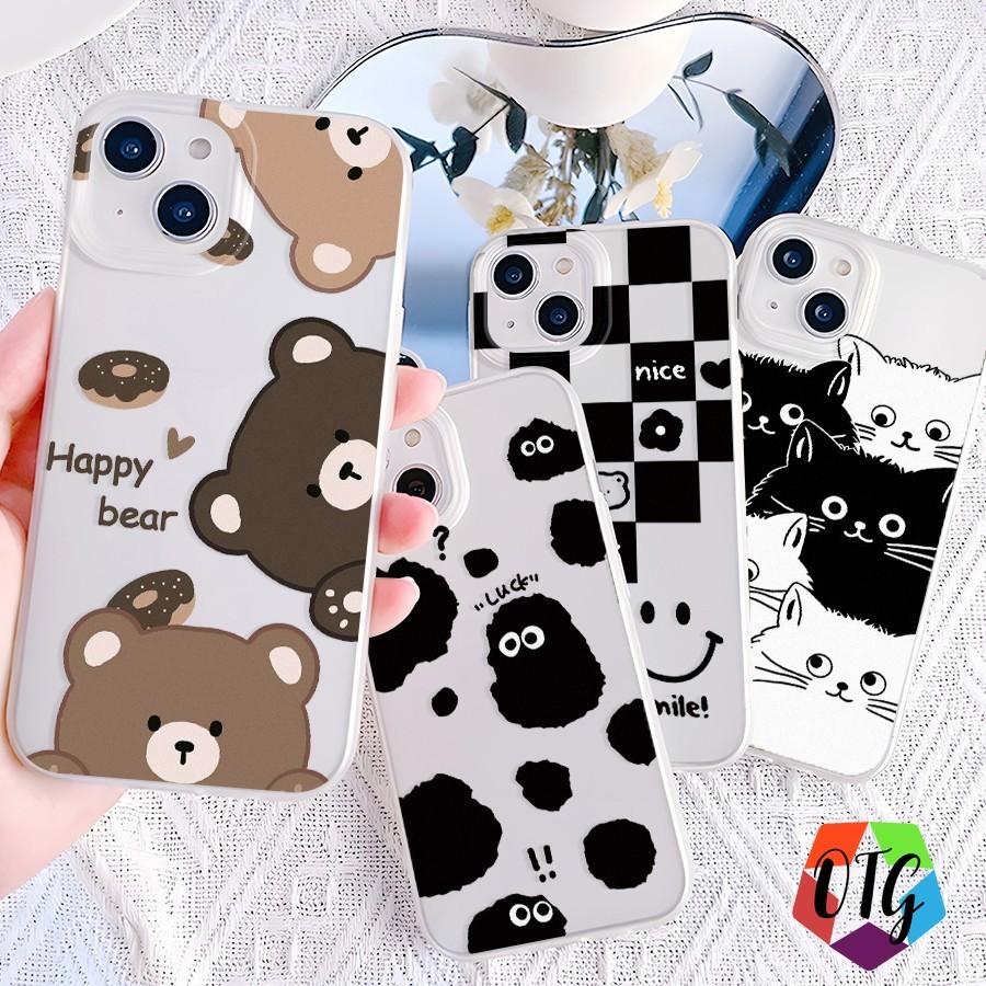 1 บาท แบบด้าน เคสสวยๆ for iphone 11 15 16 12 13 14 pro max plus การ์ตูนกราฟฟิตี้ เคสกันกระแทก สายคล้