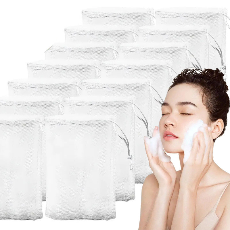 Hangable Manual Foaming Net - ถุงสบู่ Drawstring - น้ํายาทําความสะอาดผิวหน้า เจลอาบน้ํา Foaming Scrubbers เครื่องมือทําความสะอาดตาข่าย - อุปกรณ์ในห้องน้ํา
