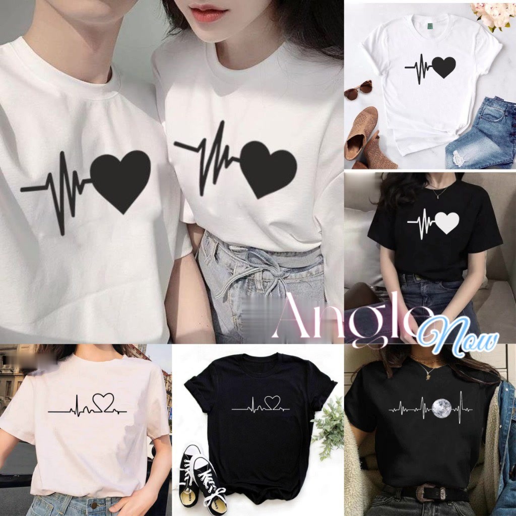 [ส่งจากโรงงาน]ออก24ชั่วโมง Angle House [t-t shirt]เสื้อคู่สีขาว-ดำ รุ่น ลายคลื่นหัวใจสุดฮิต2024 (ขายเป็นตัวจ้า)