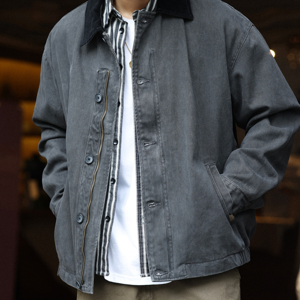 American Vintage Classic N-1 Deck Suit เสื้อแจ็คเก็ตลําลองผู้ชาย Retro Distressed Enzyme Washed Jacket