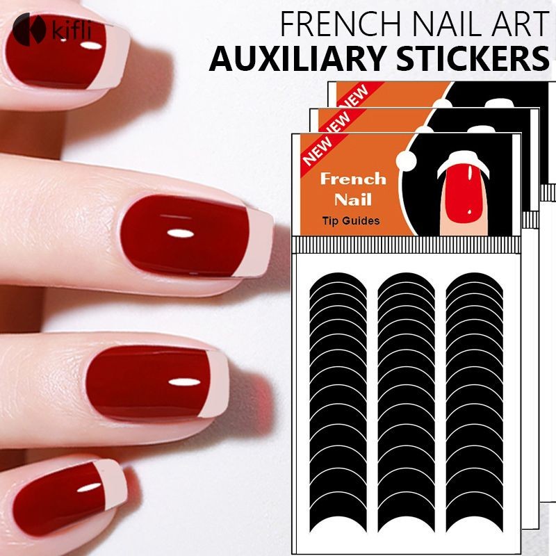 kifli.thFrench Style Nail Art แพทช์เสริม Crescent shaped Nail Sticker V-shaped Nail Sticker-KI