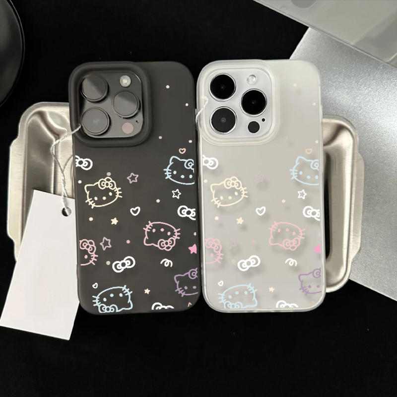 Poppa เคสโทรศัพท์การ์ตูน Matte น้ำแข็ง น่ารัก HelloKitty ฝาครอบโทรศัพท์นุ่ม IP15 14 13 12 11 Pro Max X Xr Xs Max 7 8Plus