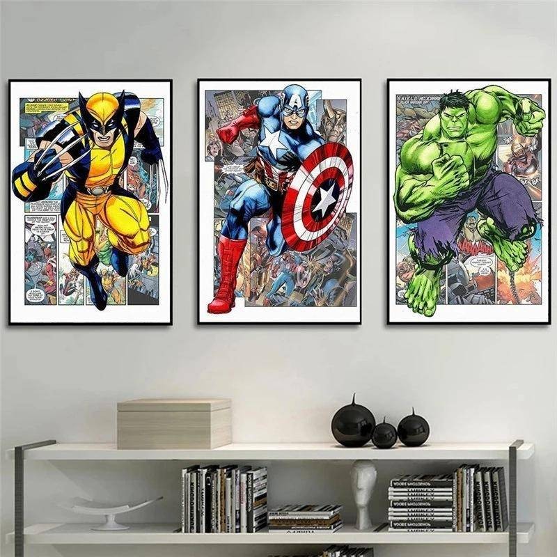 Avengers การ์ตูนผ้าใบโปสเตอร์ Spider Man กัปตันอเมริกาผ้าใบภาพวาดพิมพ์ Wall Art ห้องนั่งเล่นตกแต่งห้องนอนภาพวาด Superheroes ราคา ถูกที่สุด ดีลบีเคเค แกลเลอรีภาพที่ 2