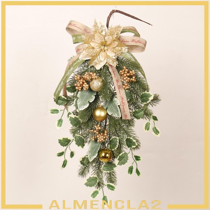 [Almencla2] คริสต์มาส Teardrop Swag พวงหรีดดอกไม้แขวนฤดูหนาวประตู Swag พวงมาลัยประดิษฐ์สําหรับกลางแจ