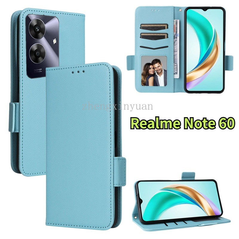 ปลอกหนังสําหรับ Realme Note 60 60X Note60X 2024 5G 4GสําหรับNote60 RealmeNote60 วงเล็บนุ่มTPUขอบกันกระแทกฝาครอบโทรศัพท์