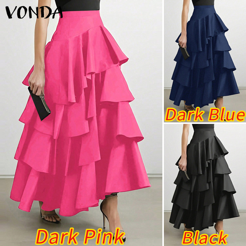 Vonda กระโปรงชายระบายหลายชั้นสีทึบ - รูปที่ 2