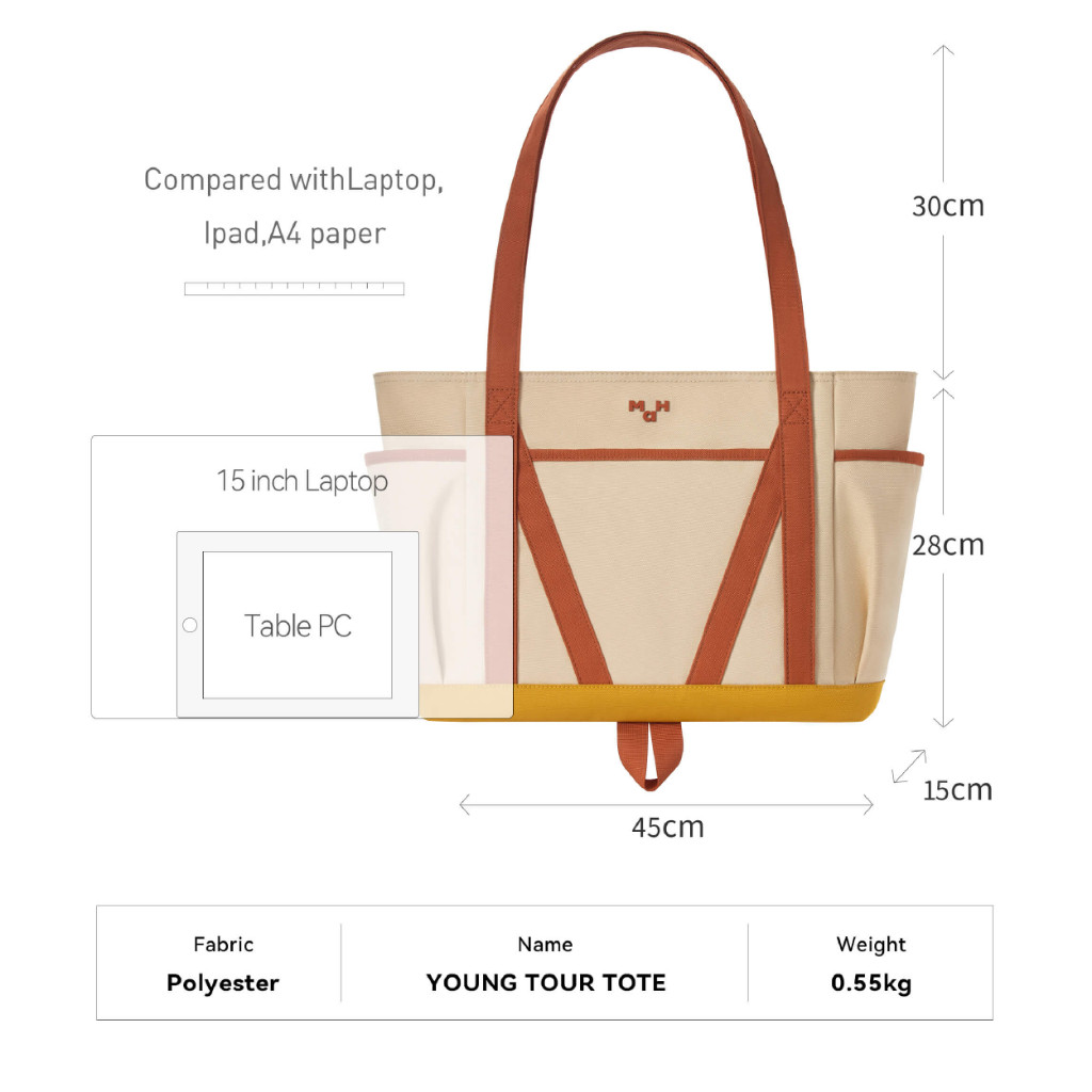 Easy E-Receipt MAH Tour Tote กระเป๋าโท้ท กระเป๋าสะพายไหล่ น้ำหนักเบา ผ้ากันน้ํา 15 นิ้ว (กระเป๋าสะพายข้าง จุเยอะ)