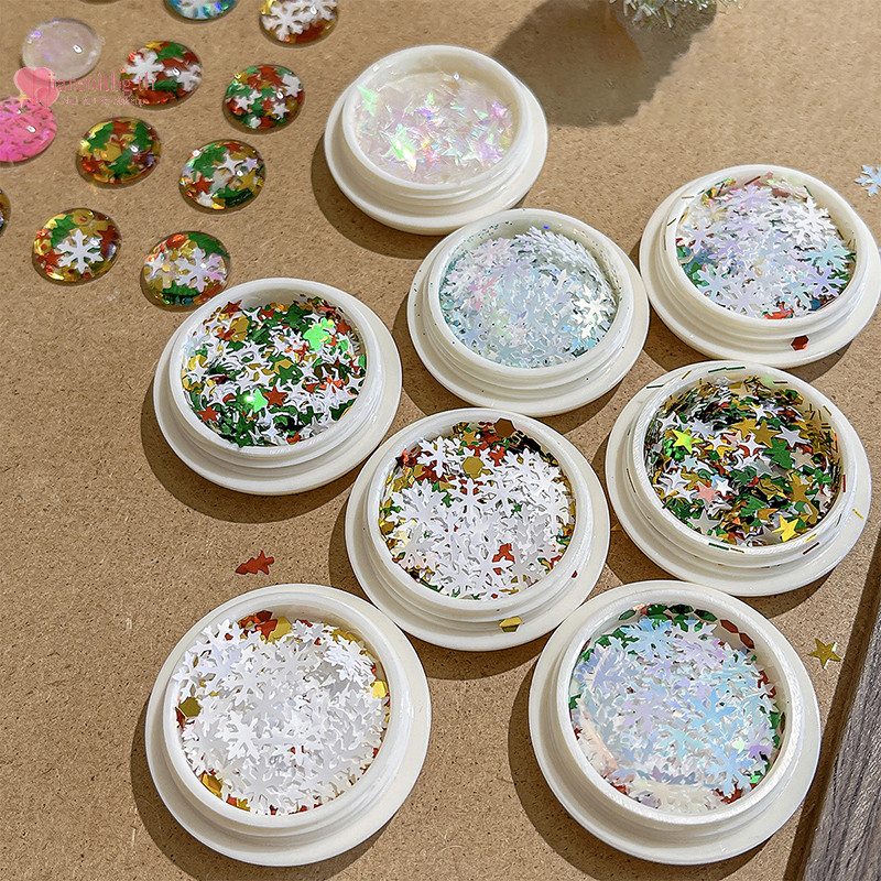 Renbg 3D คริสต์มาสเกล็ดหิมะโลหะเล็บ Glitter เลื่อมผสมออกแบบ Hollow-Out Snow Flakes 3D Xmas SnowFlakes Decor TH
