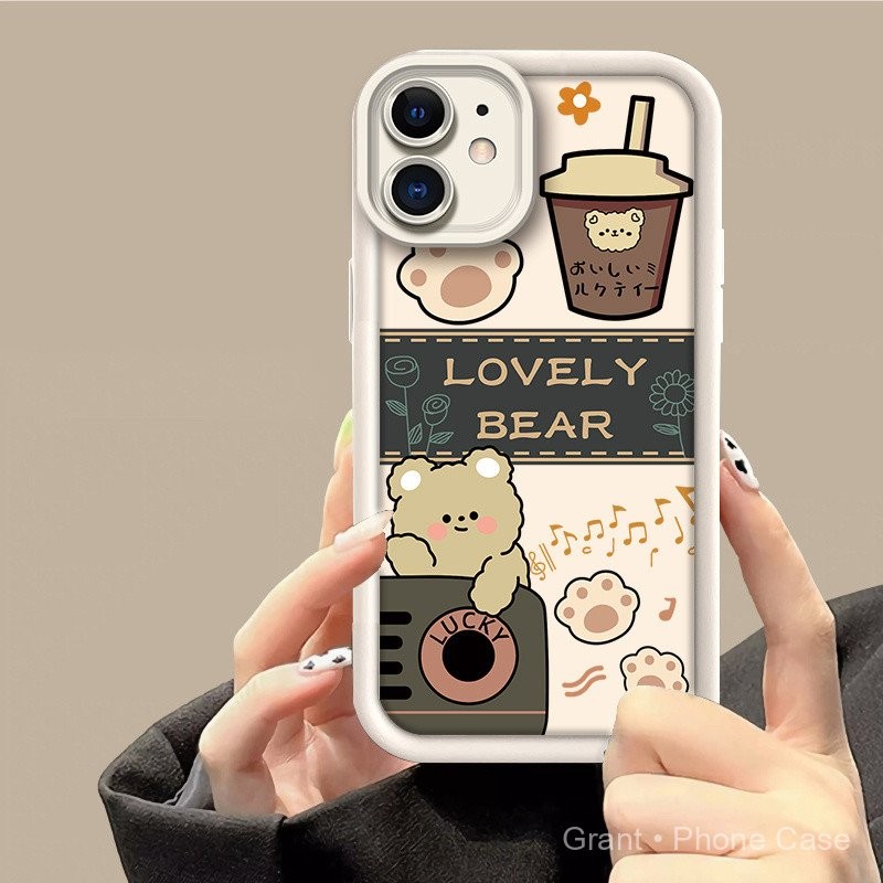ชานมหมีแบบเรียบง่ายรวมทุกอย่างเคสมือถือเคสมือถือสำหรับ iPhone 5 5s se2016 se2020 se2022 6 6 S 7 8 PLUS x XS XR MAX 11 12 13 14 15 Pro Max PLUS
