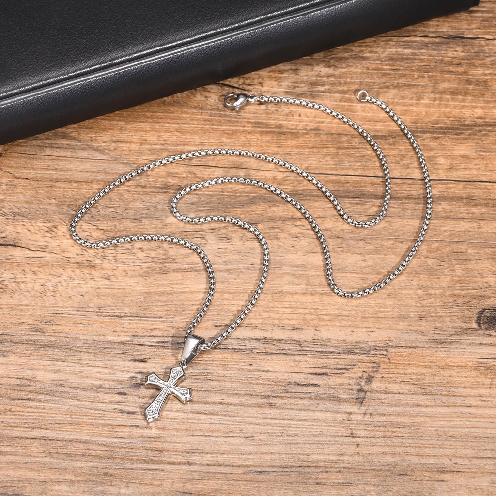 Vnox Vintage Cross จี้สร้อยคอผู้หญิงผู้ชาย,18k Gold Christ Jesus Faith Neckalce,เครื่องประดับสแตนเลส - รูปที่ 4