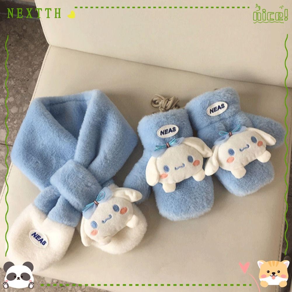 Nextth ผ้าพันคอตุ๊กตา, My Melody Kuromi Plush ผ้าพันคอถุงมือชุด,การ์ตูนหนานุ่มความอบอุ่น Girl & เด็กผ้าพันคอเครื่องประดับ