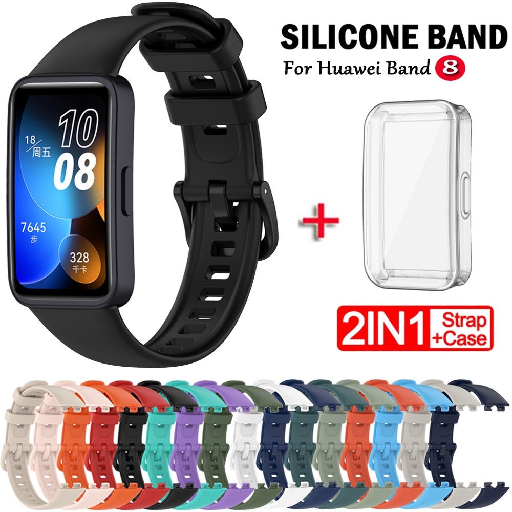 สําหรับ Huawei Band 9 8 7 สายรัดข้อมือซิลิโคนสร้อยข้อมือฝาครอบป้องกันสําหรับ Huawei Band8 ข้อมือสี TPU Case Strap & Case