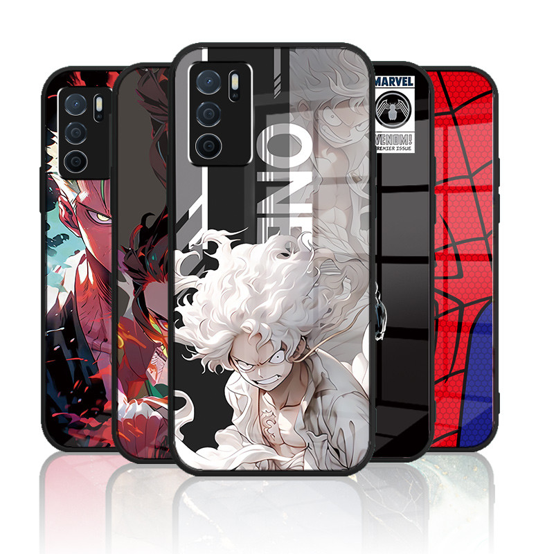 เคสกระจก OPPO A16 A16s เคสกระจกนิรภัยฮาร์ดฝาหลังขอบซิลิคอนอ่อน
